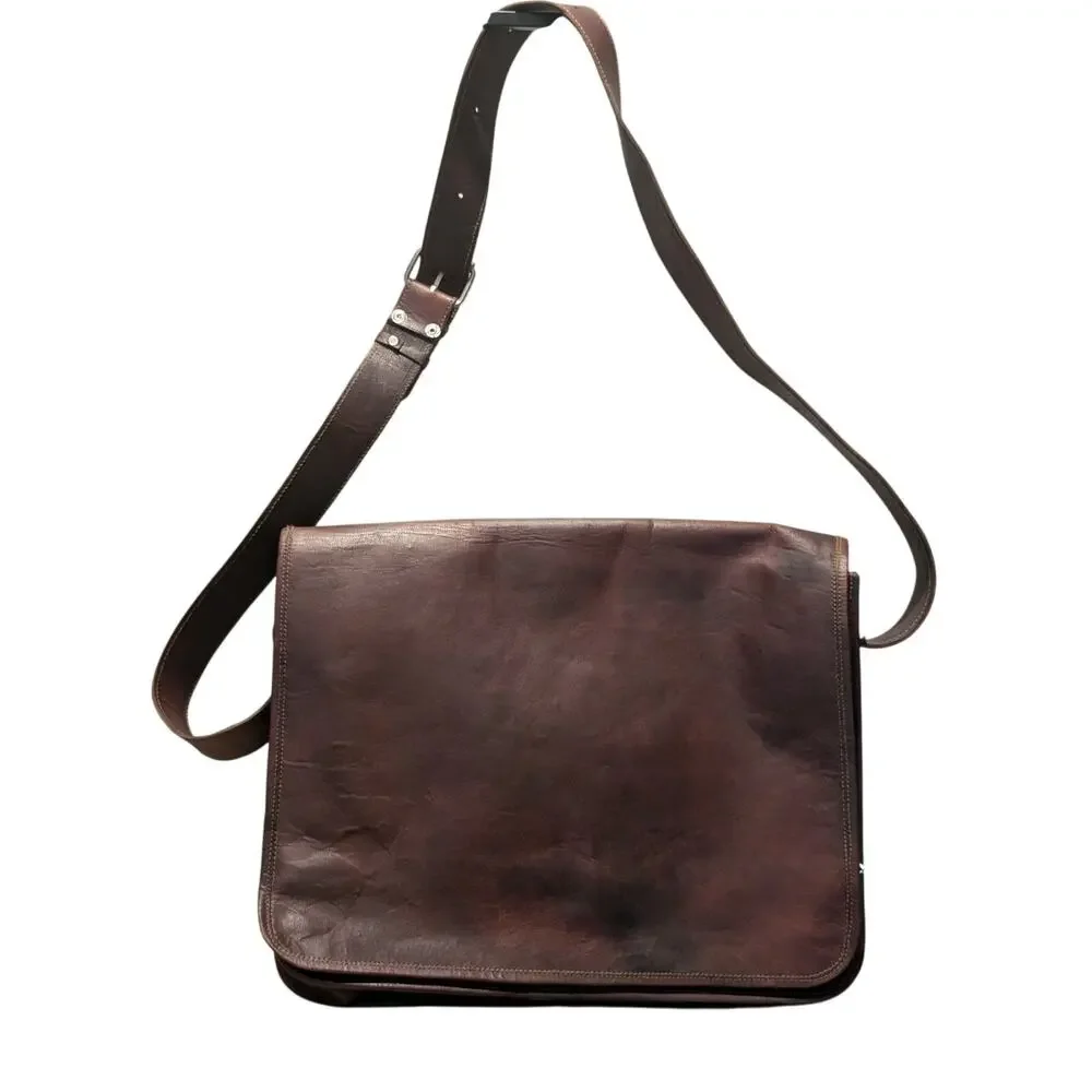 Brown No Fabric Content Canvas Lined Shoulder Strap Brief Bag
